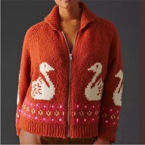 Anthropologie Maeve Zip Front Wool blend Swan Cardigan Sweater Sz xs small